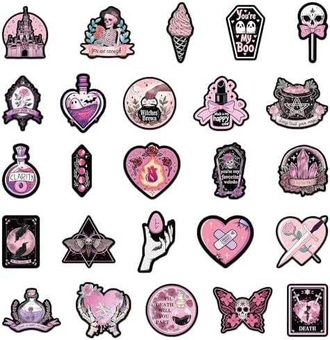 Pastel Horror 50 Pcs, Goth Pink Aesthetic Witchy Stickers for Adults Teens, Skull Crystal Waterproof