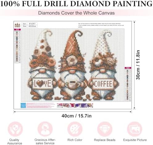 Yezavesu Gnome Diamond Art Kits for Adults Beginners 12x16 Inch | Coffee Lovers Diamond Painting Kit, DIY 5D Full Round Drill Gem Art, Stress Relief Craft Kits, Home Wall Decor Gift