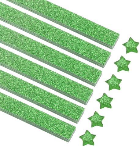 MECCANIXITY 200 Sheets Origami Paper Glitter Stars Papers Green Fold Paper for Beginner Arts Crafts Projects,0.4 x 8.7 Inch