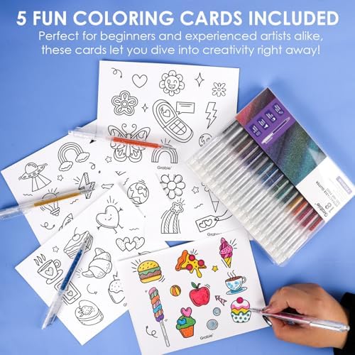 Grabie 18 Color Glitter Gel Pens, Retractable Sparkle Art Pens | Retractable Design, Smooth Gel Ink, Sparkling Finish, Acid Free Ink, Quick Drying, Coloring Books, Journaling, Drawing