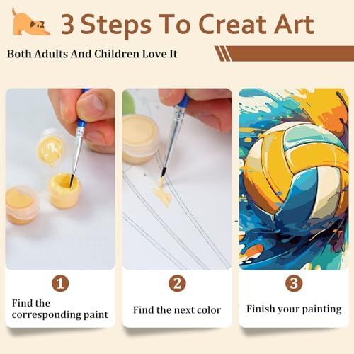 Reivworl Volleyball Paint by Numbers Kit for Adults Beginner, 16" Wx20 L Volleyball Paint by Number for Adult, Acrylic Painting Kits with Canvas for Gifts and Wall Decor