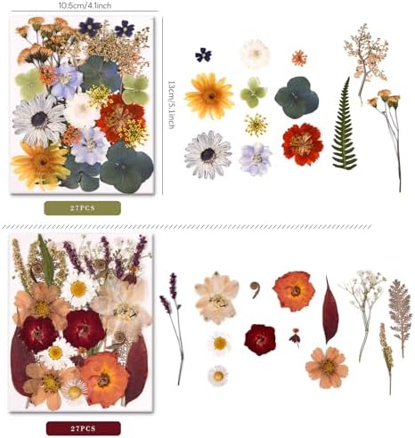 5 Packs of 140 Pressed Dried Flowers and Leaves for Resin | Assorted Real Natural Dry Flowers with Tweezers For DIY Crafts, Jewelry, Card Making, Soap,Candles, Nail Art, Scrapbooking