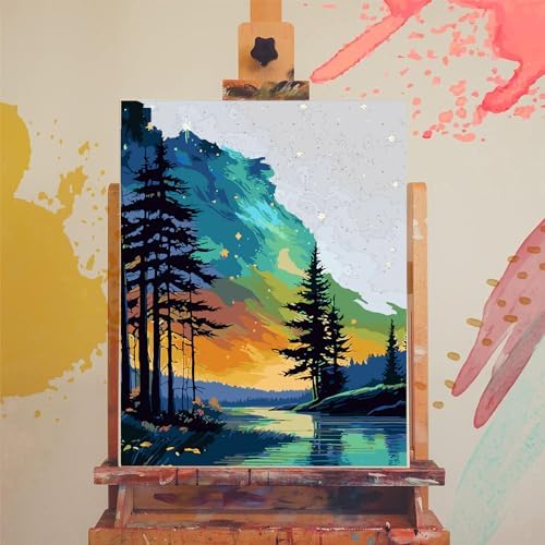 Starry Sky Paint by Numbers for Adults, Landscape Paint by Number on Canvas