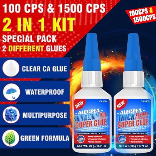 ALECPEA CA Glue Thin & Thick 100/1500 CPS, 2-in-1 Woodworking Adhesive