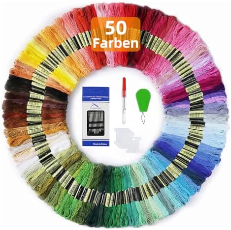 Maxee Embroidery Thread, 50 Colors Per Pack Embroidery Floss,8m Cross Stitch Threads,Friendship Bracelets Floss, Crafts Floss Rainbow Color with Free Embroidery Needles, Floss Bobbins