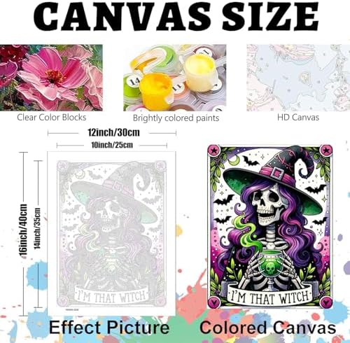 GOUOYANA Paint By Numbers Kit for Adults-Skull I'm that Witch Funny Canvas | Adult Paint by Number Kits on Canvas for Painting DIY Skull I'M THAT WITCH Painting by Numbers for Home Wall Art Gift 12X16in