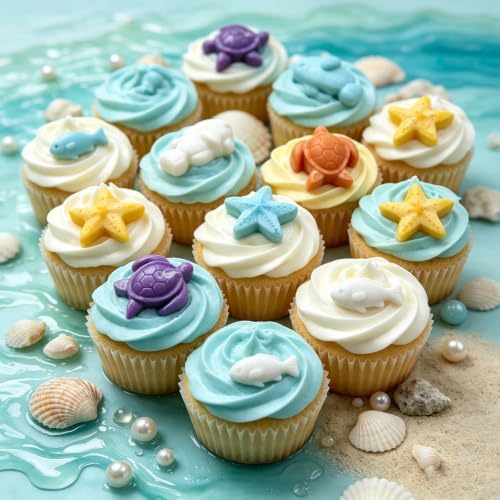 2Pack Ocean Sea Animal Silicone Mold, Sea Turtle Starfish Fish Chocolate Candy Fondant Mold, Beach Silicone Mould for Cake Decoration, DIY Soap, Resin Craft, Ocean Mermaid Theme Party