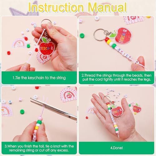 Tuhangcc Unique Design 16 Sets Teacher DIY Charm Bead Keychain Kit with 10 A-Z Letter Beads 16 Charms & Greeting Card for Teacher Day Gift (Teacher's Day)