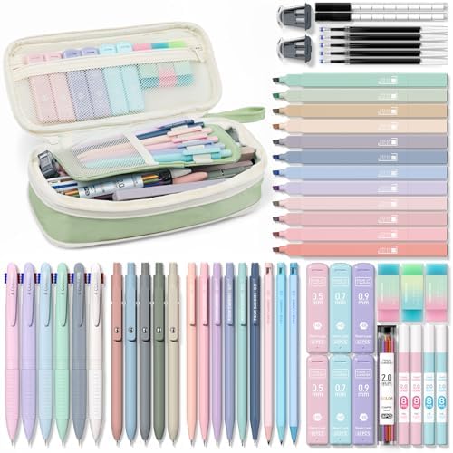 Four Candies 56PCS School Supplies with Pencil Case, Stationery Set, Green
