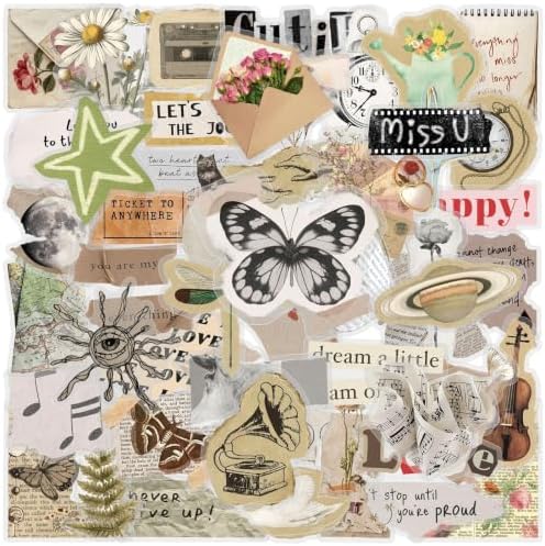 50Pcs Vintage Aesthetic Stickers Retro Torn Paper Decals for Craft Supplies
