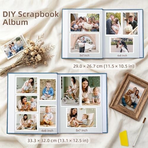 Popotop Photo Album Self Adhesive Scrapbook Album for 4x6 5x7 8x10 Pictures DIY Photo Book as Scrapbooking Supplies Kits, Birthday Gifts for Women Mom Wedding Baby Family Travel