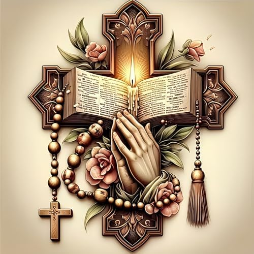 Acelii 5D Diamond Art Kits for Adults Beginners,Bible Cross DIY Full Round Drill Diamond Painting Kits, Paint by Diamonds Dots Gem Art Easy,Home Wall Decor 14X14 Inch