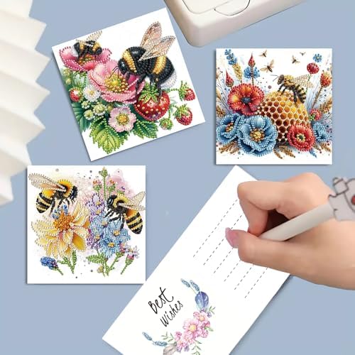 MaiYiYi 6 Pack DIY Bee Diamond Art Painting Greeting Cards
