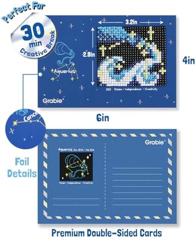 Grabie Mini Diamond Painting Cards Kit, 12 Pack Square Drill, Zodiac Glow