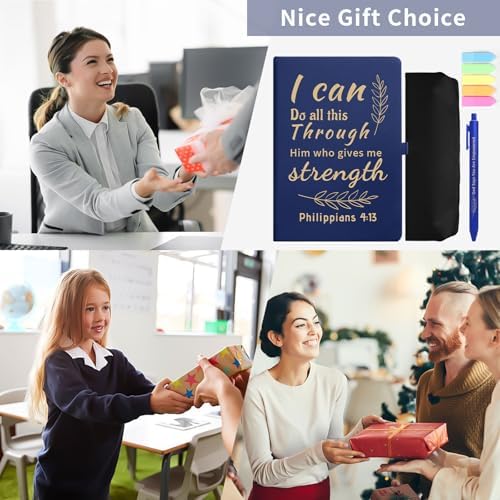 Christian Gift Set, Prayer Notebook and 10 Bible Pen Set with Sticky Notes & Pencil Case, Inspirational Christian Journaling Supplies, Faith Based Gifts for Women Men, Black