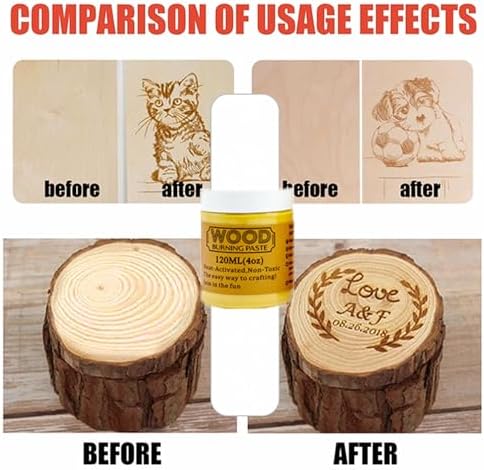 Wood Burning Paste Pen Kit 8pcs, 4OZ Wood Burning Gel with Pen, 6pcs Squeegees, Heat Activate Paste for Craft Stencil, Etching Cream Wood Burning Design for Beginners DIY on Wood, Canvas, Denim