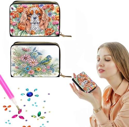 DDGYP 2PCS PU Leather Dog Butterfly Diamond Art Kits Zipper Card Holder