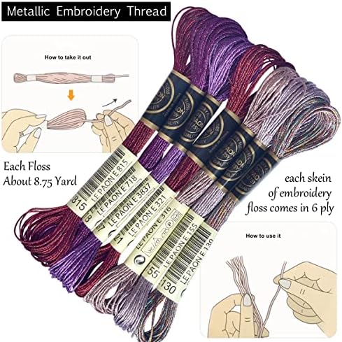 LE PAON Embroidery Floss Metallic Thread (Red-Purple Series)