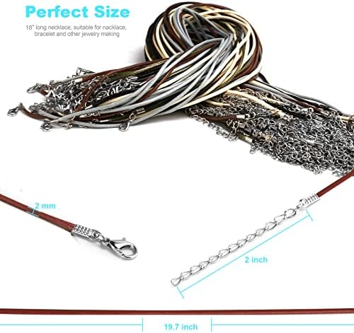 100 Pcs Leather Necklace Cord with Clasps, Rope Necklace String, 5 Colors Necklace Cords for Pendants, 19.7" Premium Necklace Chains for Jewelry Making Supplies, 2mm Waxed Necklace Bracelet Cord DHOOZ