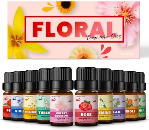 Floral Essential Oils, INWICOPH Flower Fragrance Oil for Candle Making - Rose, Jasmine, Gardenia, Lilac, Plumeria, Peony and More, Aromatherapy Oils for Diffusers for Home