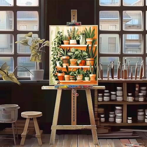 Natuyalo Paint by Numbers for Adults - DIY Adult Paint by Number Kits Painting on Canvas Green Plant Painting by Numbers for Beginners, Potted Art Craft Kits for Adults (16x20 Inch)