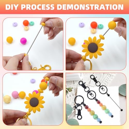 24 Pcs Beadable Keychains Bars bulk - 12 Black DIY Metal Beaded Keychain Making Kit + 12 Bags Included, Bead Keychain Supplies,Blank Key Chain, Perfect for Women, Men, Mother's Day, Birthday Gift