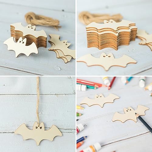 Unfinished Flying Bats DIY Wood Bats Shaped Ornaments - 20Pcs Halloween, Christmas, Wedding, Birthday, Thanksgiving Decoration