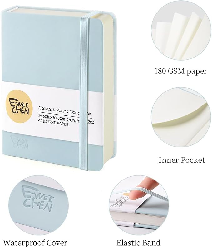 5.7x4.1in Hardcover Blank Sketchbook for Drawing 180gsm 96Pages,Light Blue