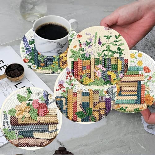 ijbnhd 8 Pcs Diamond Art Coasters Kits Books Diamond Painting Coasters
