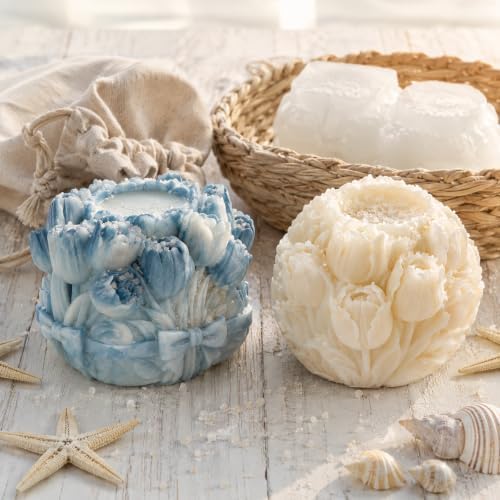 2 PCS 3D Tulip Flower Ball Silicone Candle Molds for Soap Resin Home Decor
