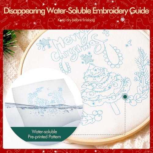 wtisan Christmas Embroidery Kit, Cross Stitch Kits for Beginners, Needlepoint with All Tools & Instructions, Stamped Hand Embroidery Starter Kit for Holiday Crafts & Xmas Home Decor, W18