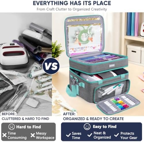 AMOIGEE Double-Layer Carrying Case, Craft Organizer for Cricut Accessories