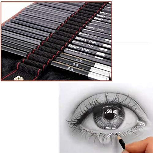 Sketching Pencil Set,18pcs of Pen Charcoal Sketch Set of Pencils Eraser Craft Knife Pencil Extender Roll up Canvas Carry Pouch Pro Art Supply for Beginners Artist
