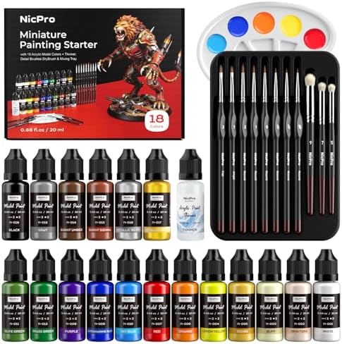 Nicpro All-In-One Miniature Painting Kit, 18 Colors Starter Model Paint Set
