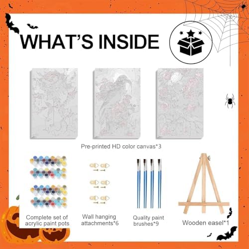 Axquilon 3 Packs Halloween Framed Paint by Numbers Kit for Adults 8x10in