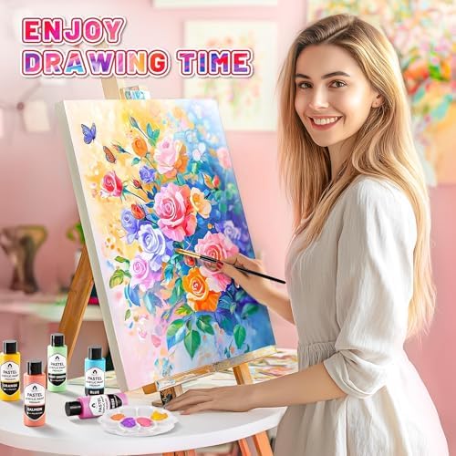 40 Pcs Acrylic Paint Set, 24 Colors 2oz/60ml Rich Pigments (Pastel)