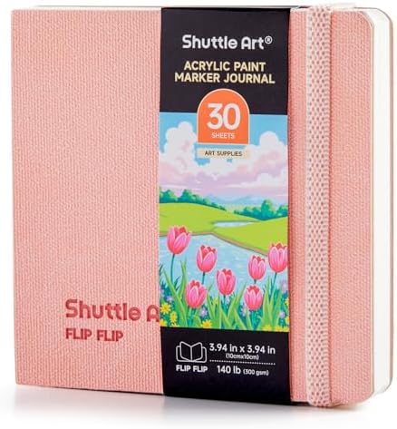 Shuttle Art Acrylic Paint Marker Journal - 30 Sheets 3.94x3.94 Watercolor Journal with 140LB (300 GSM) Watercolor Paper for Acrylic Markers & Watercolor