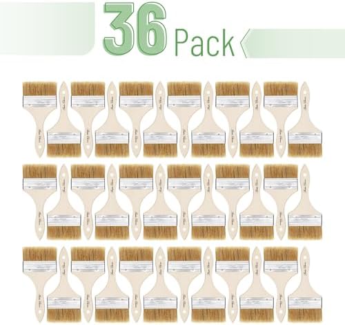 Bates- Chip Brushes, 4 Inch, 36 Pack, 4 Inch Paint Brushes with Ergonomic Wooden Handle, Natural Bristle