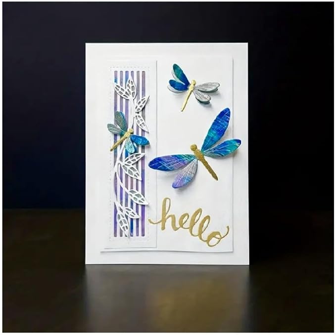 Scrapbooking Die-Cuts, Happy Birthday Ballon Metal Cutting Dies for Card Making, Paper Craft Punch Template, Background Embossing Stencils, DIY Album Décor(Striped Dragonfly Vines-12.8x9.1cm)