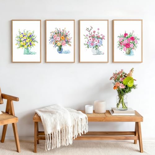 4 Pack Framed Paint by Numbers Kit for Adults Beginner with Wooden Easel, Flowers Vase Easy Paint by Numbers with Frame, DIY Adult Paint by Numbers Kits on Canvas Framed for Home Decor Gift 8x12 Inch