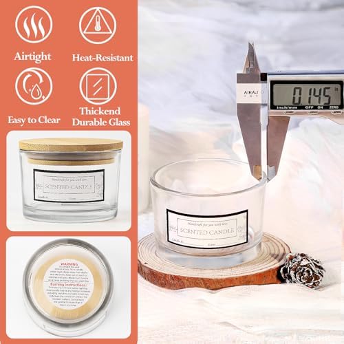 CONNOO 15 Pack 4oz Clear Glass Candle Jars with Airtight Bamboo Lids