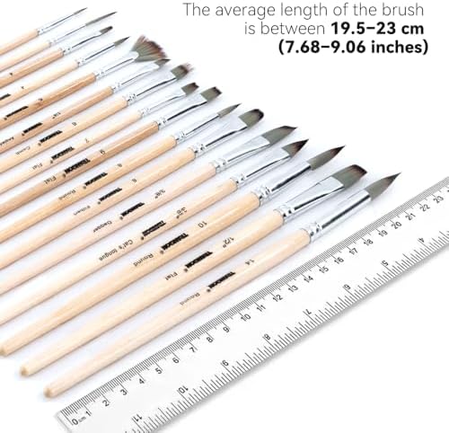 Transon 16 pcs Artist Paint Brush Set Versatile for Acrylic Painting Watercolor Painting Gouache Painting