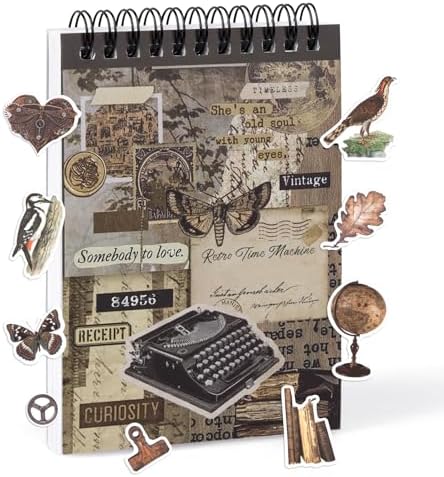 595Pcs Vintage Washi Stickers for Junk Journaling | 50 Sheets pre-cut dark academia ephemera in a portable booklet. No-residue washi material perfect for DIY scrapbooks