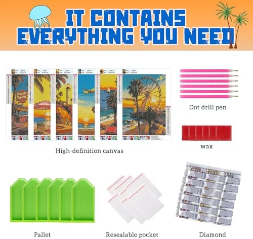 DOTSOPS 6 Pack Coastline Diamond Painting Kits for Adults Round Full Drill