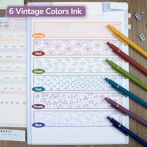 YOXMJDB 6 Pcs Color Pens for Journaling 0.5mm Fine Point Colored Gel Ink Pen, Smooth Writing Colorful Pens for Note Taking, Gift Set for Women & Men (6 Pcs Vintage Gold)