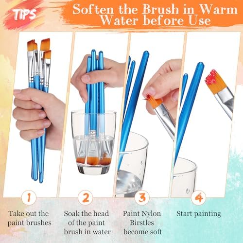 Sherr 48 Pcs Paint Brush Set Bulk Acrylic Brush Wood Paint for Detail Art Crafts Kids Artist Adult Watercolor Oil Face Body(0.28, 0.35, 0.43, 0.59 Inch,Angle Style)
