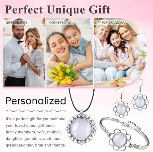 Pendant Trays Set with Glass Cabochon for Jewelry Making Supplies, Floral