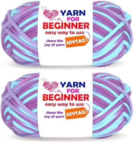 2 * 50g Rainbow Beginner Crochet Yarn for Crocheting and Knitting Multicolor Cotton Crochet Yarn for Beginners(Purple Blue Tone)