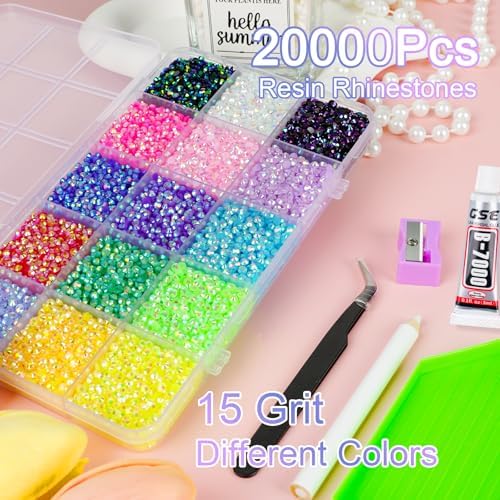 Canvalite 18000PCS Nail Rhinestones for Crafting, Multicolor 3mm Flatback Rainbow Gems, Bedazzling Crystal with 4Pcs 2.5g Jewelry Glue for DIY Crafts Clothing Shoes Nail Art,Stocking Stuffers Gifts