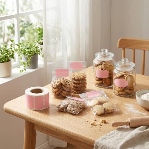 300 Pcs Pink Labels Stickers, 1.2x2 Inch, 3 Decorative Designs, Writable for Gift Wrapping, Pantry Storage, Jars & Wedding Decor